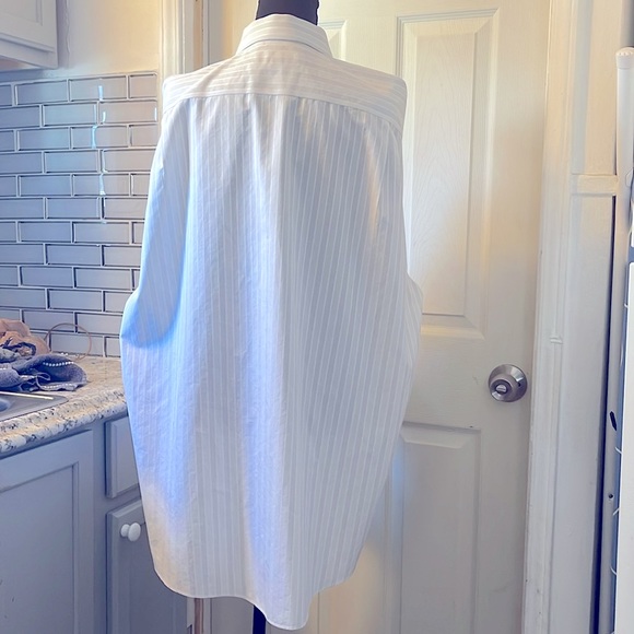 Roberto Villini, White stripe w/ blue dress shirt, Front button, 100% cotton - Picture 2 of 5